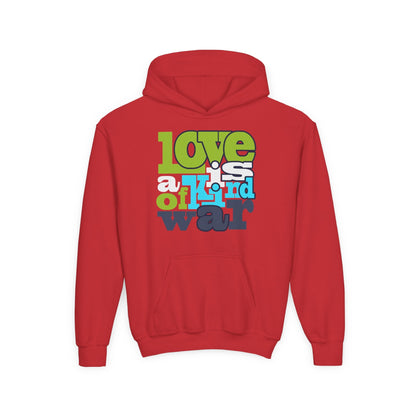 Youth Heavy Blend Hooded Sweatshirt - Love is Kind of War Printify
