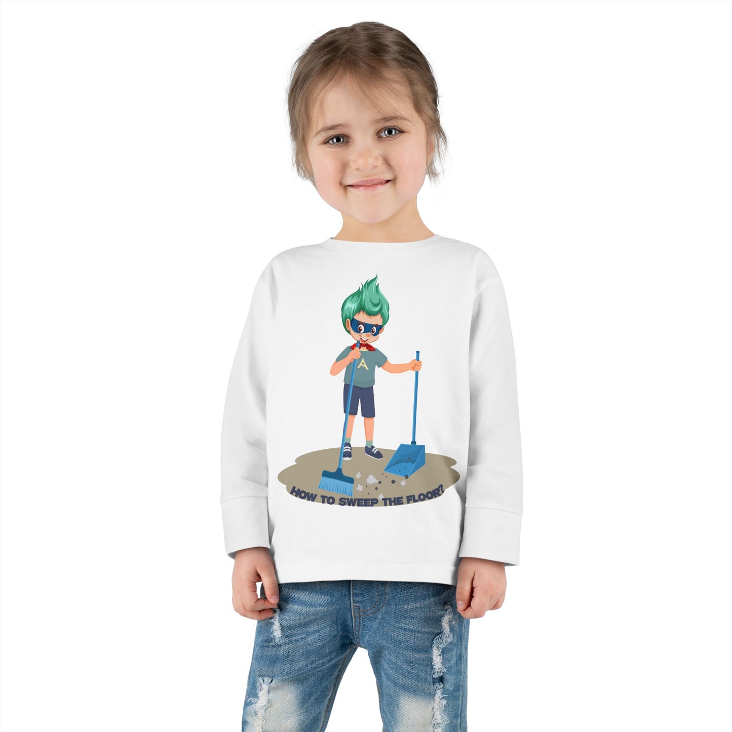 Toddler Long Sleeve Tee - Super kiddo sweeping floor - [[{"value":"Wonderwear Kid"}]]