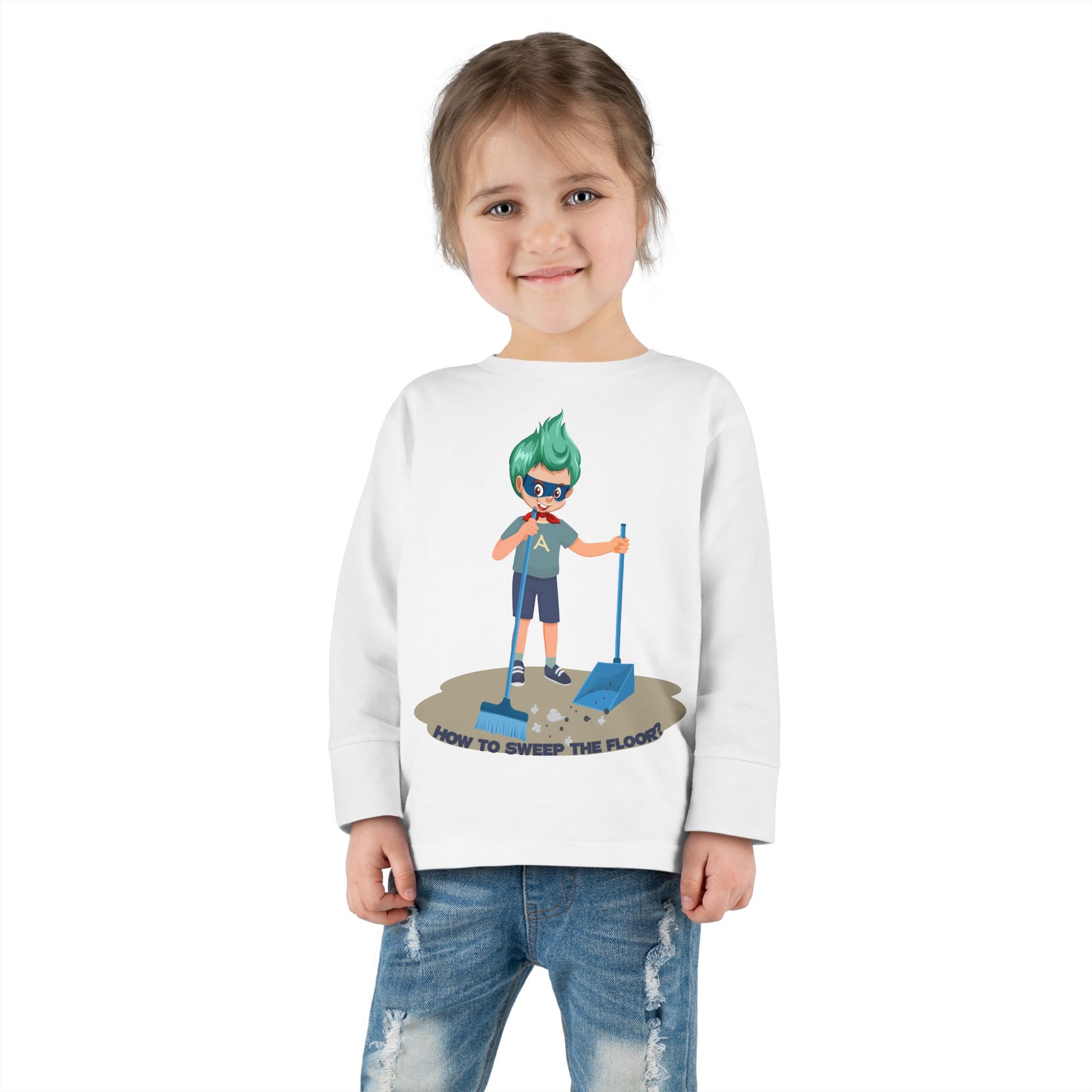 Toddler Long Sleeve Tee - Super kiddo sweeping floor - [[{"value":"Wonderwear Kid"}]]