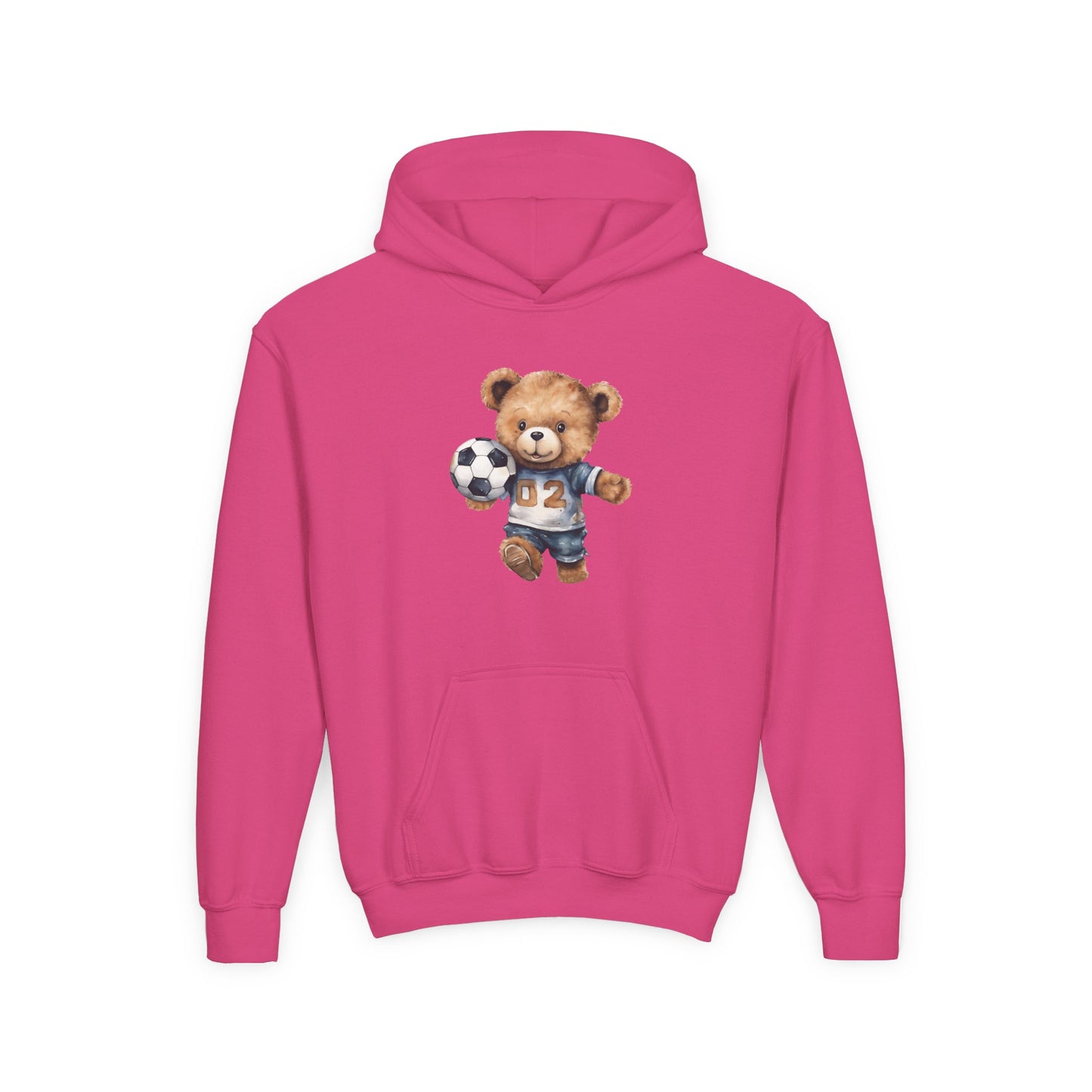 Youth Heavy Blend Hooded Sweatshirt - Adorable Soccer Bear