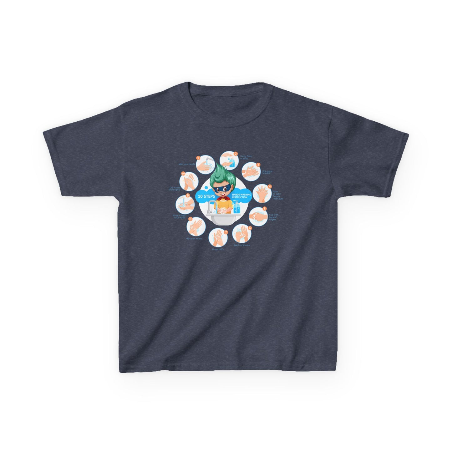 Kids Heavy Cotton™ Tee - Super kiddo hand washing steps - [[{"value":"Wonderwear Kid"}]]
