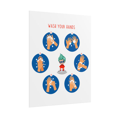Rolled Posters - Super kiddo teaching how to wash hands - [[{"value":"Wonderwear Kid"}]]