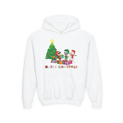 Youth Heavy Blend Hooded Sweatshirt - Super kiddo preparing gifts - [[{"value":"Wonderwear Kid"}]]