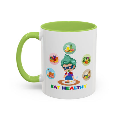 Accent Coffee Mug - Supper kiddo showing healthy food to eat - [[{"value":"Wonderwear Kid"}]]