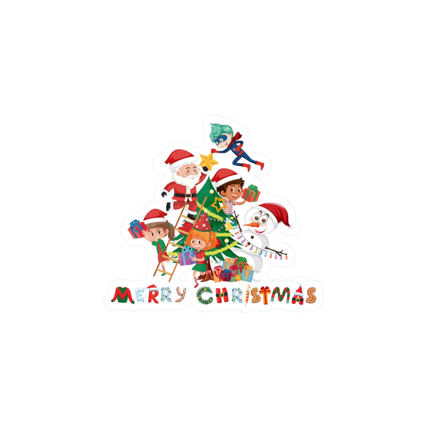 Christmas Kiss-Cut Vinyl Decals – Super kiddo making christmas tree with text - [[{"value":"Wonderwear Kid"}]]
