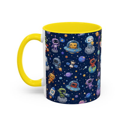 Galactic Robots Accent Coffee Mug — Cute Space Astronaut Pattern (11/15 oz)
