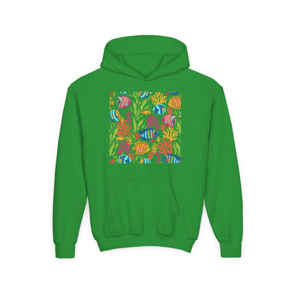 Youth Heavy Blend Hooded Sweatshirt - Colorful tropical corals Printify