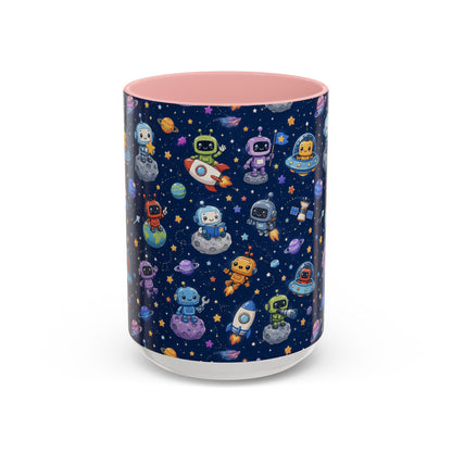 Galactic Robots Accent Coffee Mug — Cute Space Astronaut Pattern (11/15 oz)