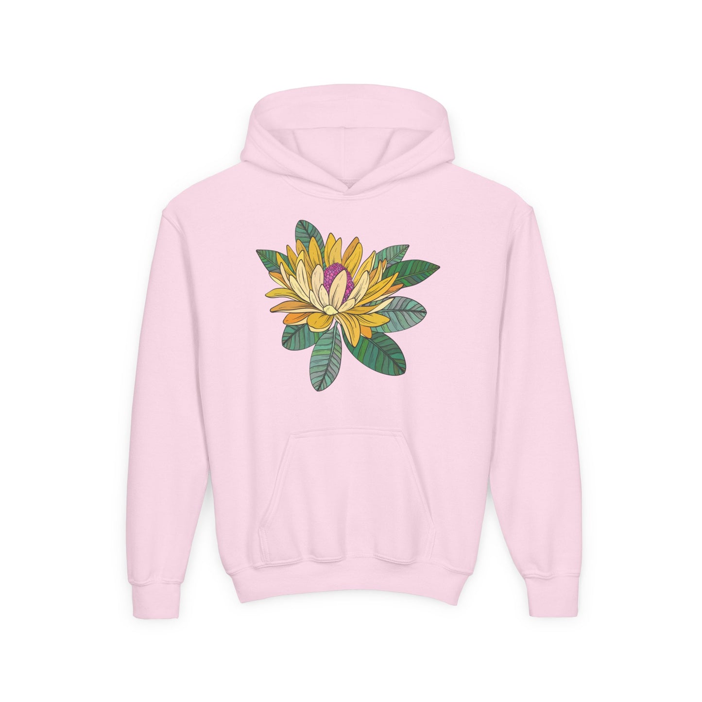 Youth Heavy Blend Hooded Sweatshirt -  Yellow flower
