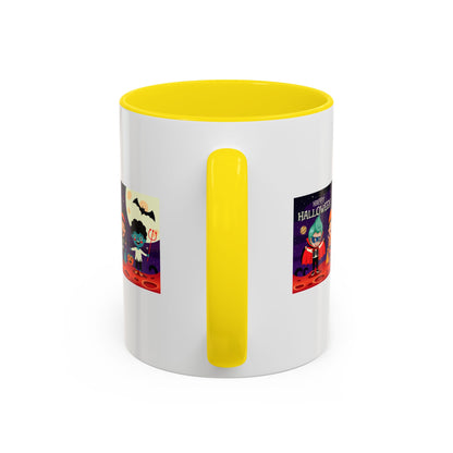 Accent Coffee Mug - Super kiddo with friends on holloween - [[{"value":"Wonderwear Kid"}]]