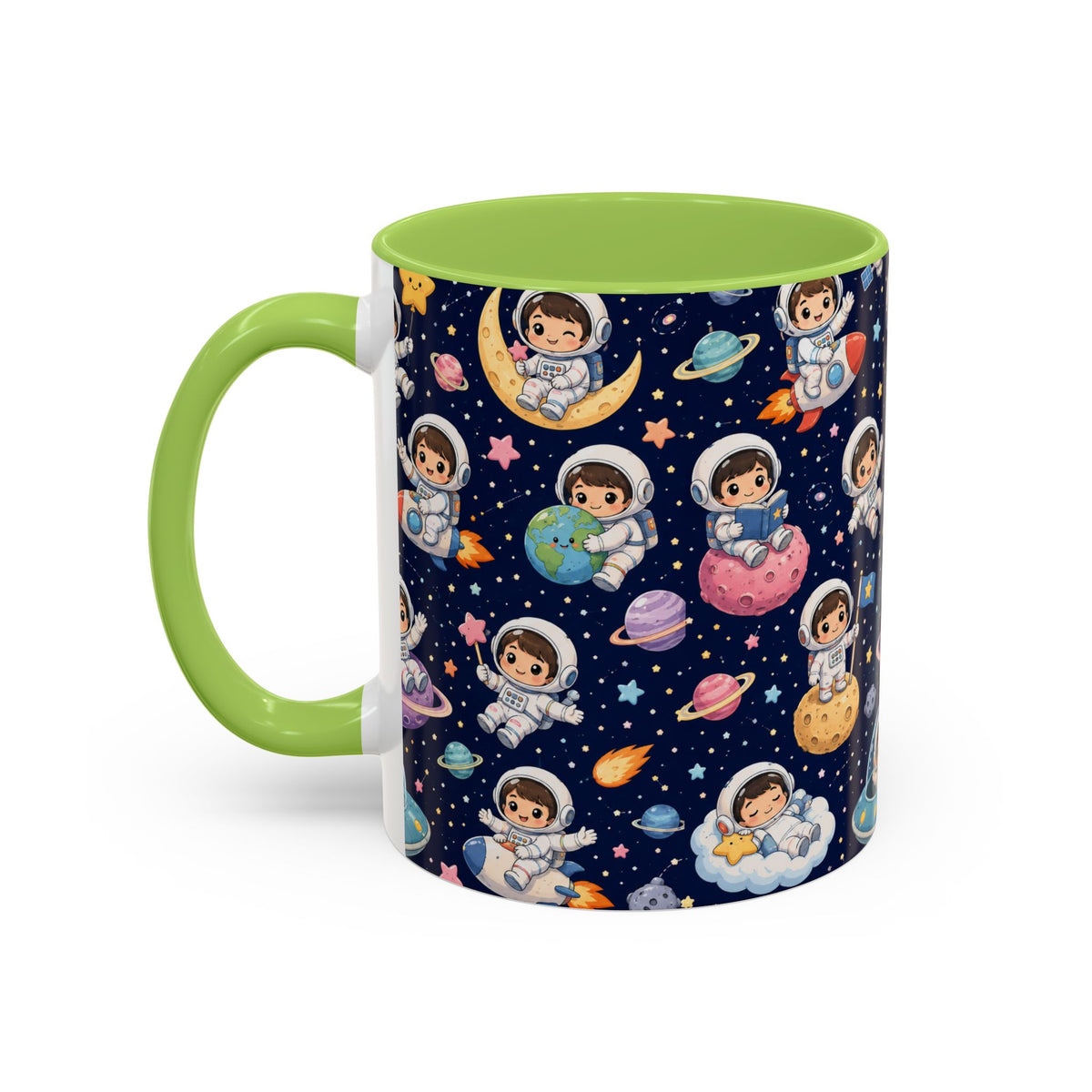 Accent Coffee Mug  (11/15 oz) - Kawaii Astronauts in a Starry Space Adventure