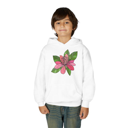 Youth Heavy Blend Hooded Sweatshirt -  Pink flower Printify
