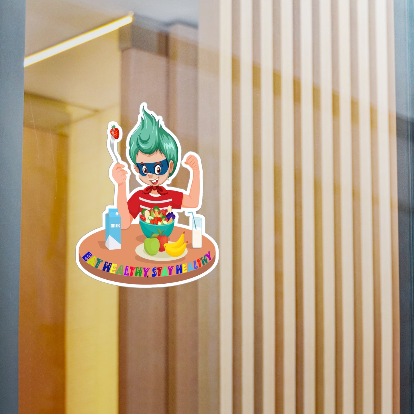 Halloween Kiss-Cut Vinyl Decals – super kiddo eating healthy food - [[{"value":"Wonderwear Kid"}]]