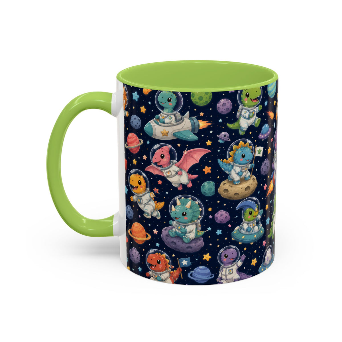 Accent Coffee Mug (11/15 oz) - Cute Dinosaur Astronaut Space