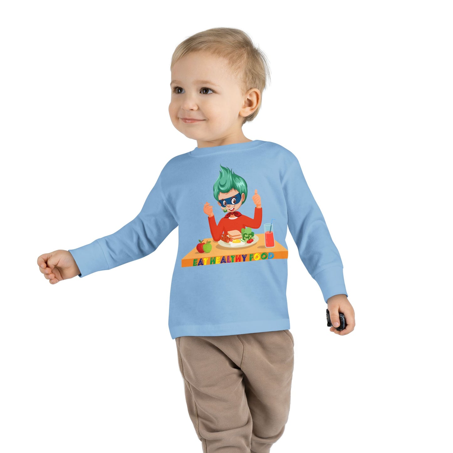 Toddler Long Sleeve Tee - Super kiddo eating healthy breafast - [[{"value":"Wonderwear Kid"}]]