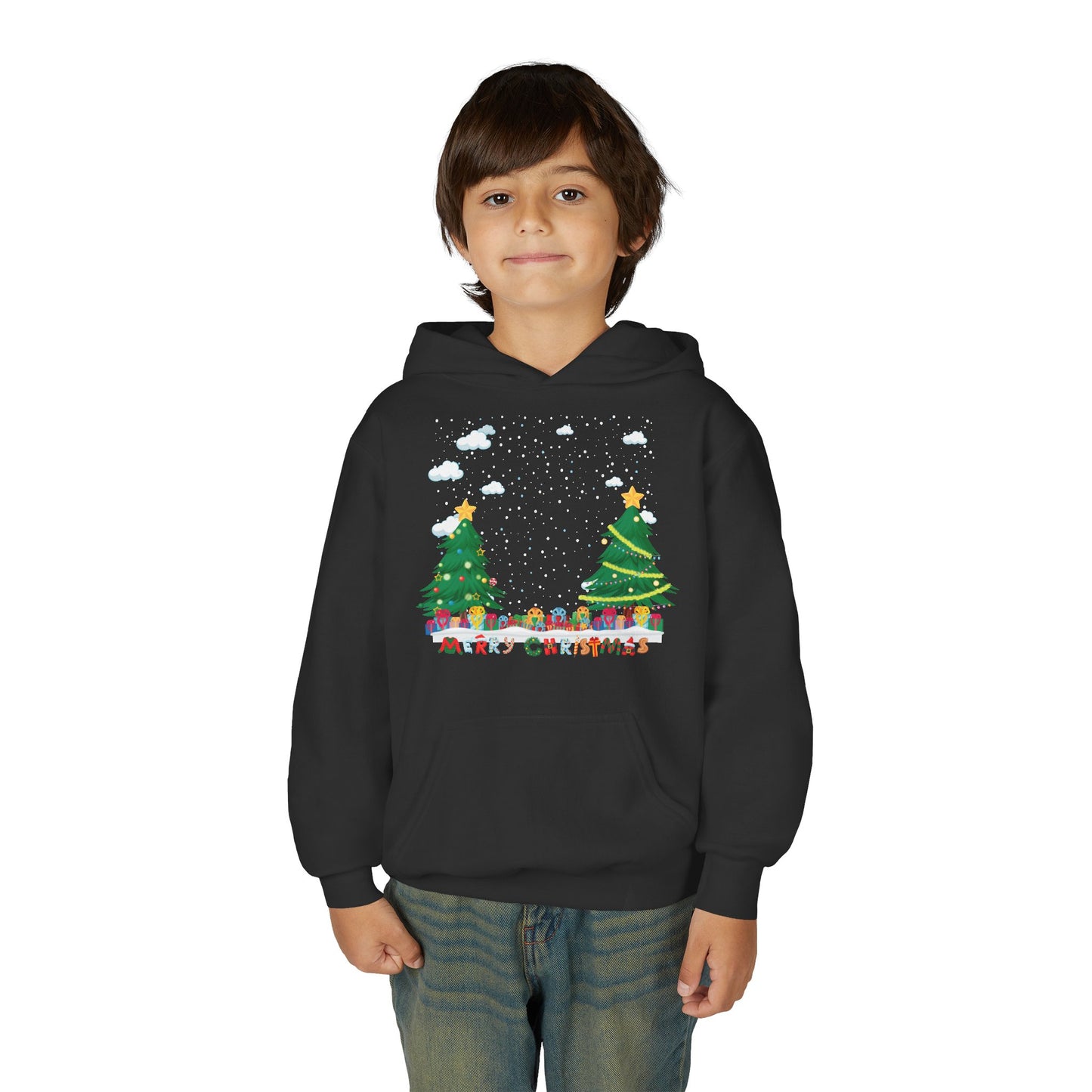 Youth Heavy Blend Hooded Sweatshirt - Christmas and snowing