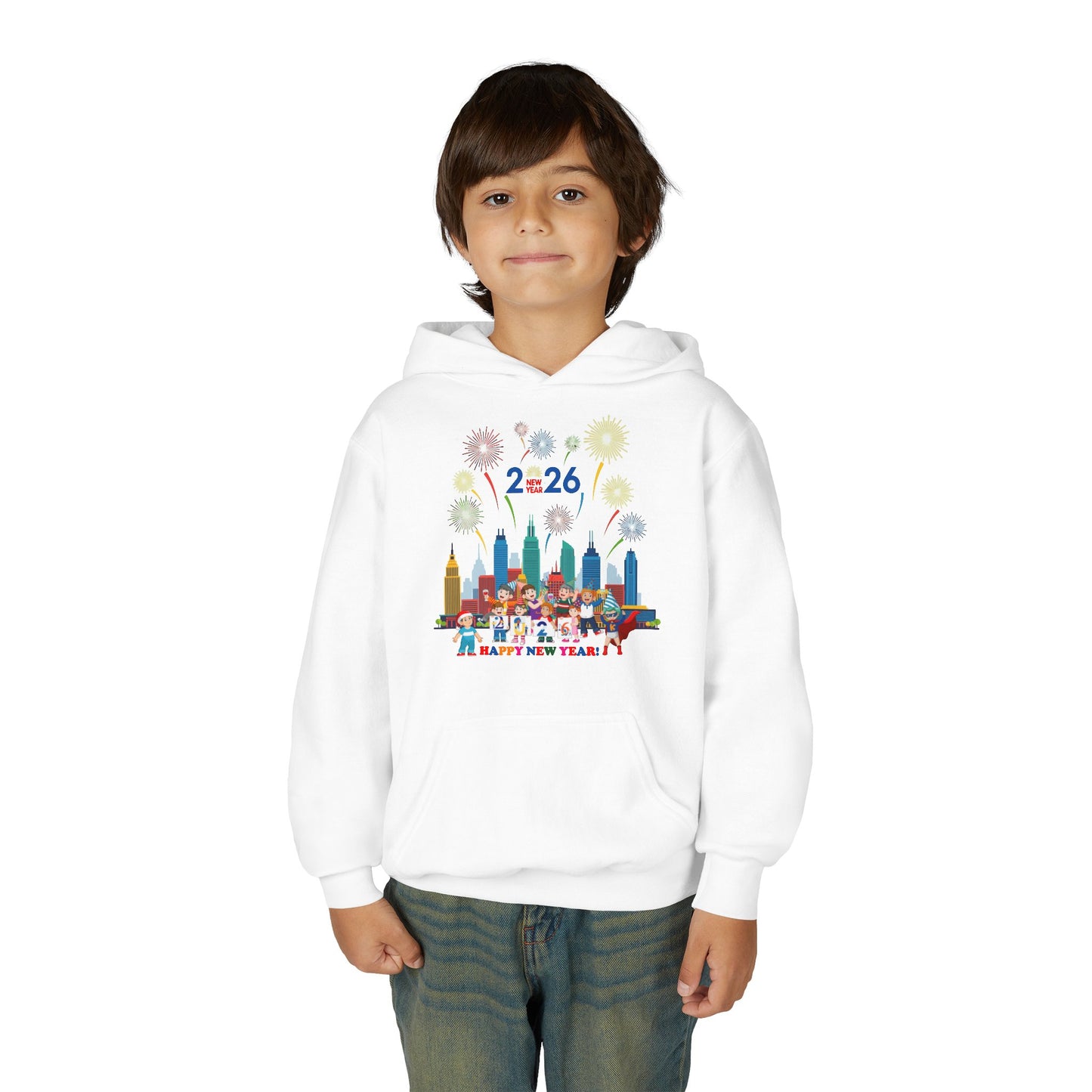 Youth Heavy Blend Hooded Sweatshirt - Happy new year with fireworks