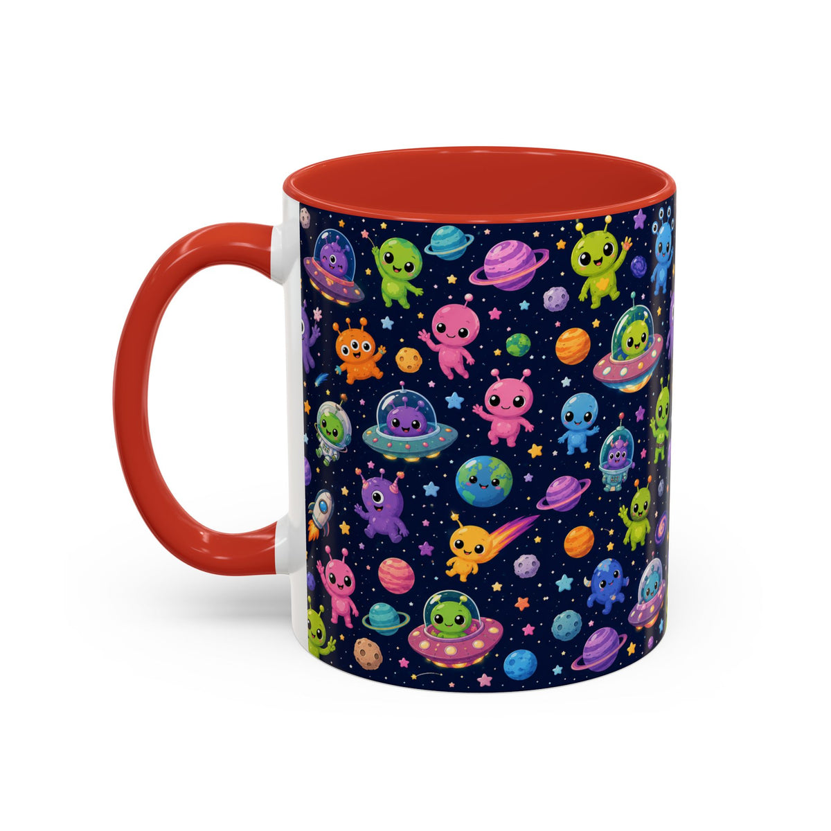 Accent Coffee Mug  (11/15 oz) - Cheerful Cartoon Alien Space