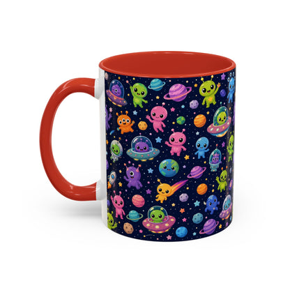 Accent Coffee Mug  (11/15 oz) - Cheerful Cartoon Alien Space