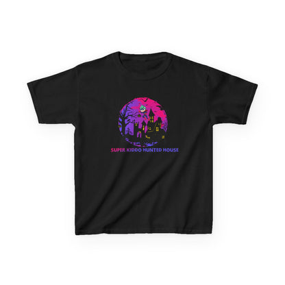 Kids Heavy Cotton™ Tee - Super kiddo flying on hunted house - [[{"value":"Wonderwear Kid"}]]