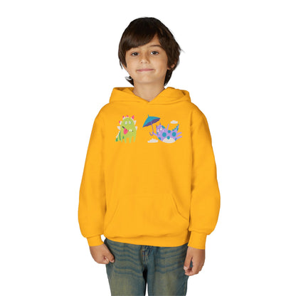 Youth Heavy Blend Hooded Sweatshirt - Monsters playing Printify