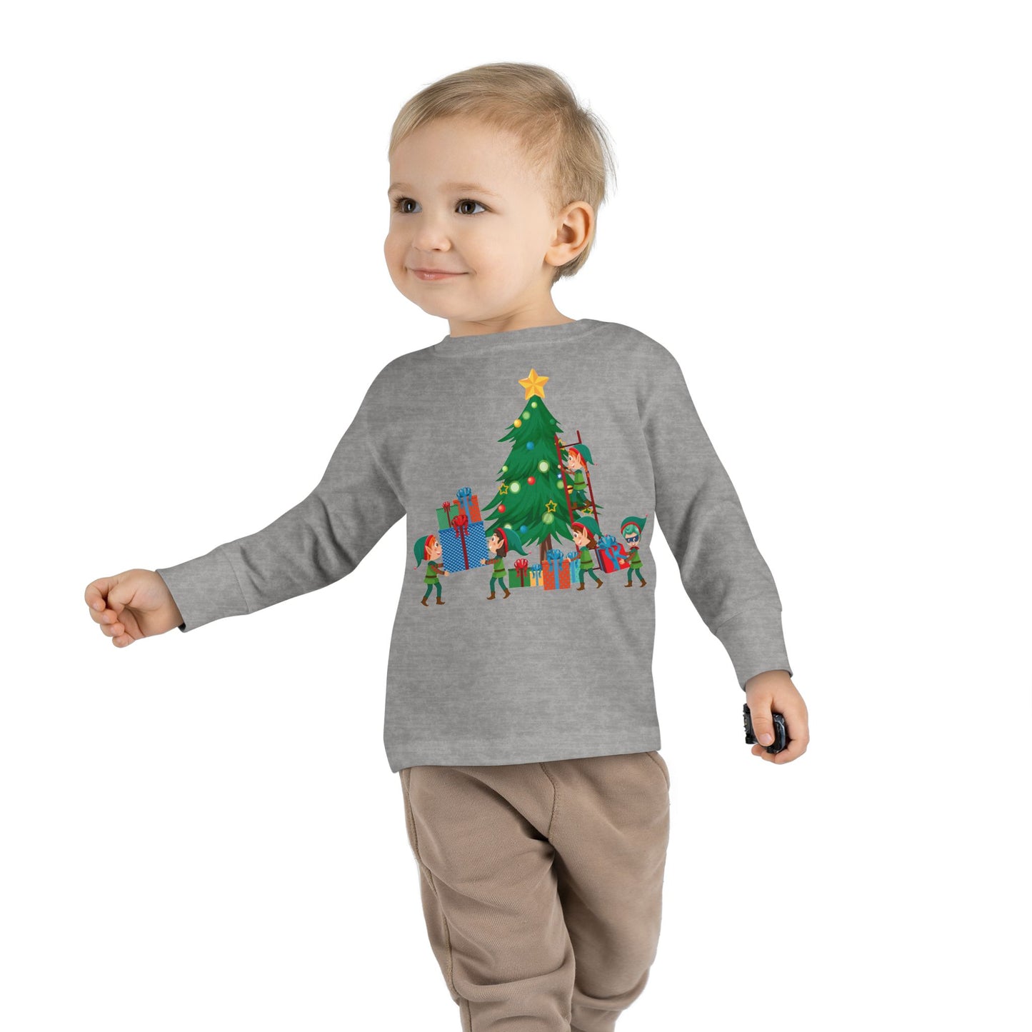 Toddler Long Sleeve Tee - Super kiddo putting gifts on christmas tree - [[{"value":"Wonderwear Kid"}]]