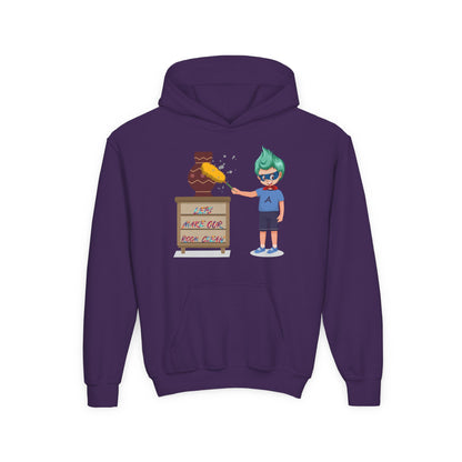 Youth Heavy Blend Hooded Sweatshirt - Super kiddo cleaning a vase - [[{"value":"Wonderwear Kid"}]]