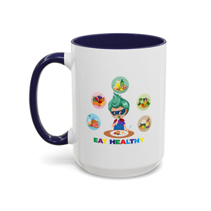Accent Coffee Mug - Supper kiddo showing healthy food to eat - [[{"value":"Wonderwear Kid"}]]