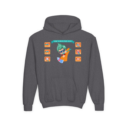 Youth Heavy Blend Hooded Sweatshirt - Super kiddo how to brush teeth - [[{"value":"Wonderwear Kid"}]]