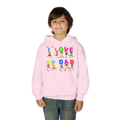 Youth Heavy Blend Hooded Sweatshirt - Kids showing i love my Dad Printify