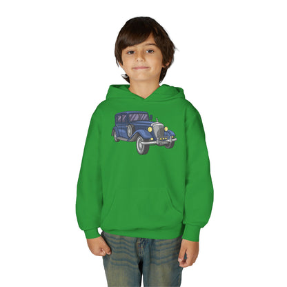 Youth Heavy Blend Hooded Sweatshirt -  vintage retro car Printify