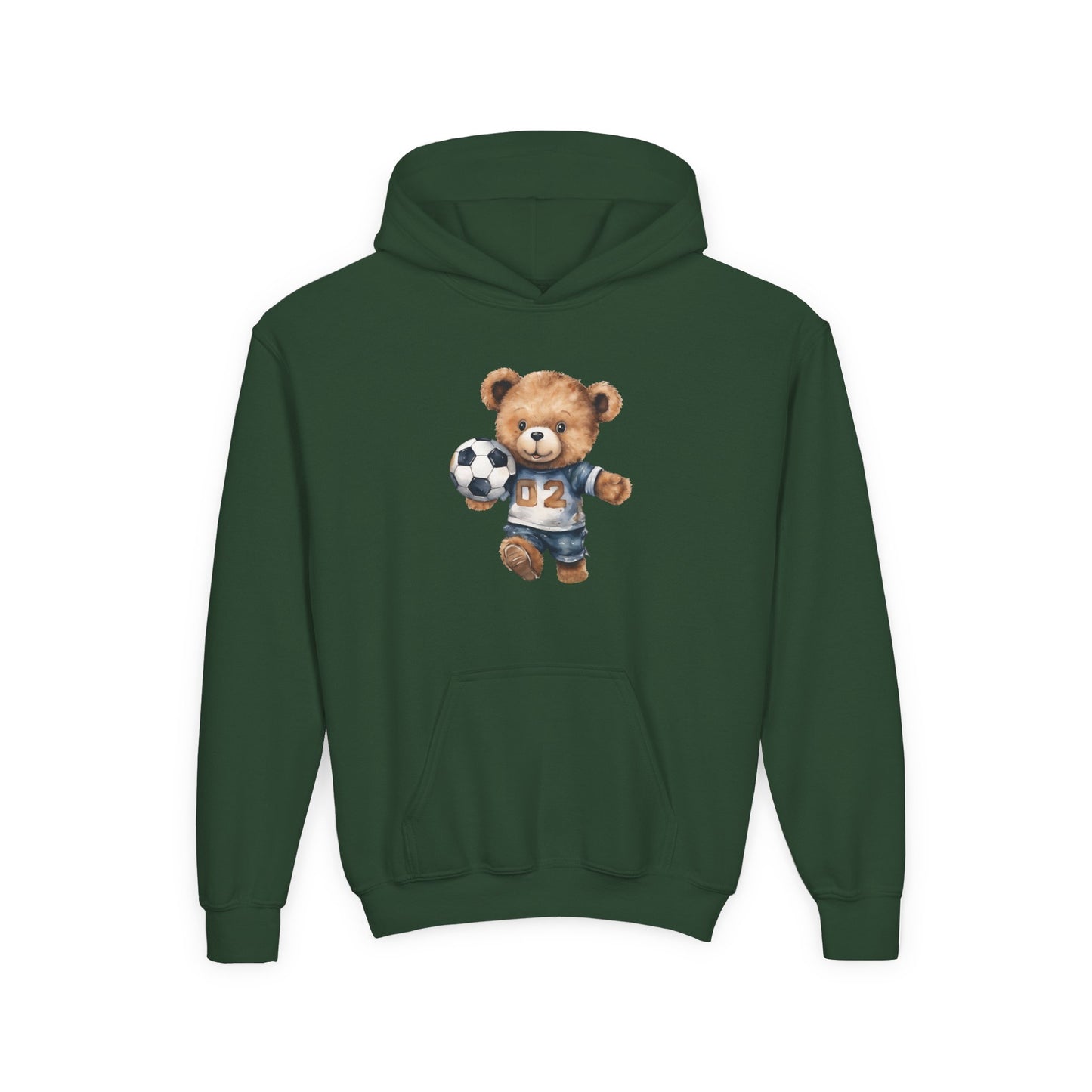 Youth Heavy Blend Hooded Sweatshirt - Adorable Soccer Bear