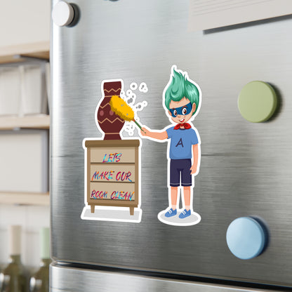Halloween Kiss-Cut Vinyl Decals – Super kiddo cleaning a vase - [[{"value":"Wonderwear Kid"}]]