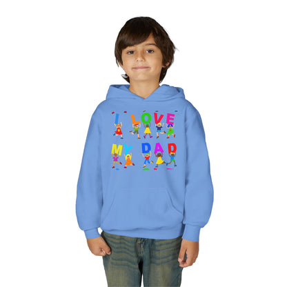 Youth Heavy Blend Hooded Sweatshirt - Kids showing i love my Dad Printify