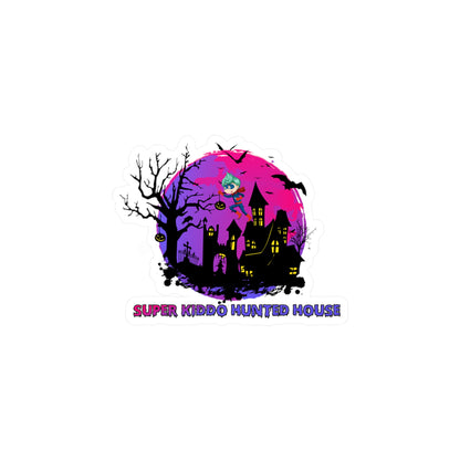 Halloween Kiss-Cut Vinyl Decals – Super kiddo flying on hunted house - [[{"value":"Wonderwear Kid"}]]