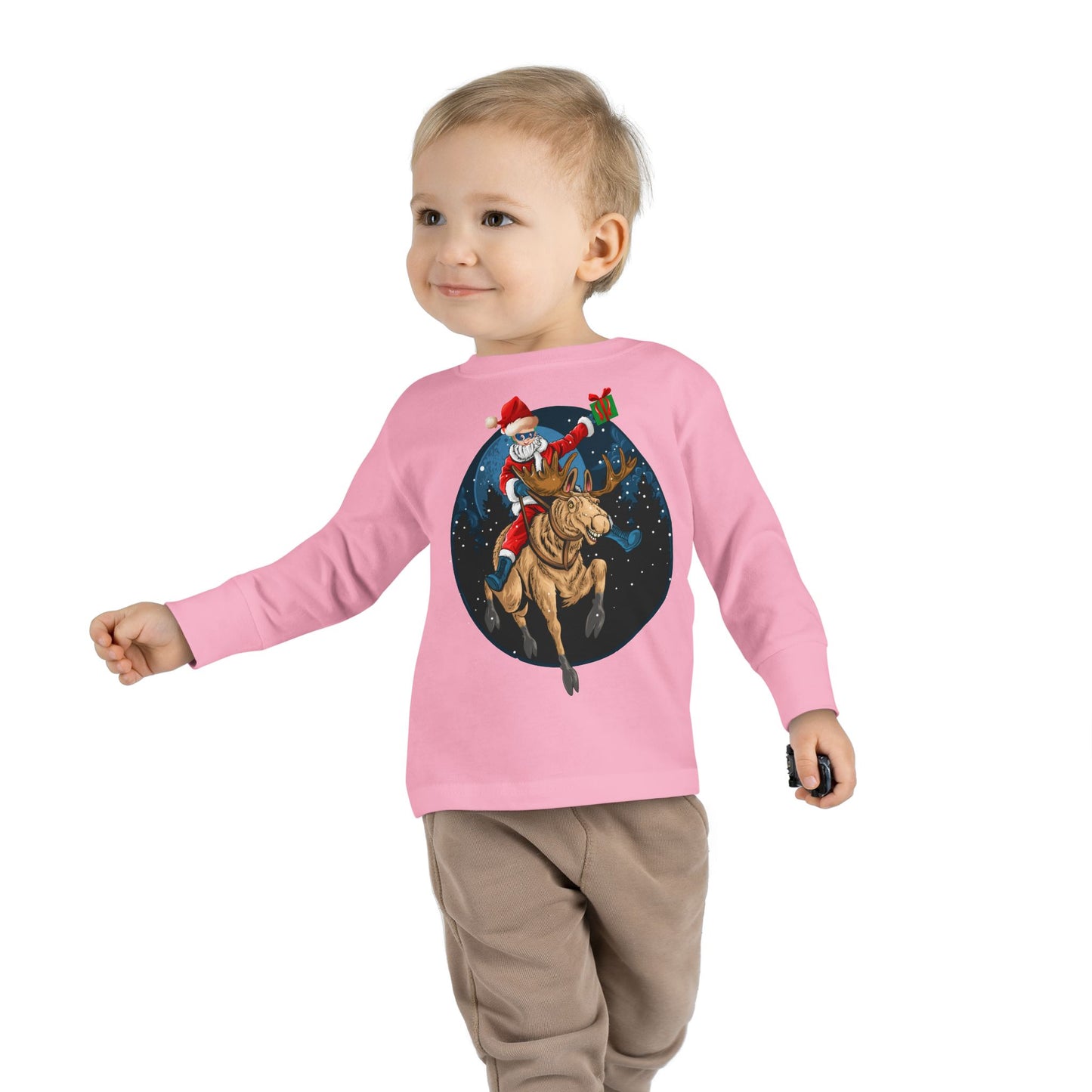 Toddler Long Sleeve Tee - Super kiddo riding a reindeer - [[{"value":"Wonderwear Kid"}]]