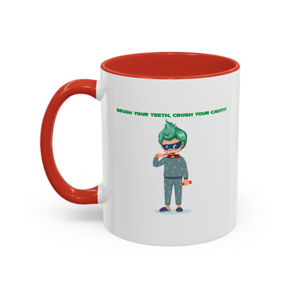 Accent Coffee Mug - Super kiddo brushing teeth - [[{"value":"Wonderwear Kid"}]]