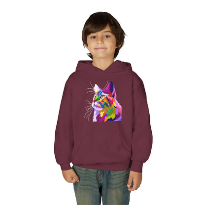 Youth hoodie with adorable cat design Printify
