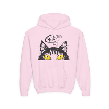 Youth Heavy Blend Hooded Sweatshirt -  Whos there cat Printify