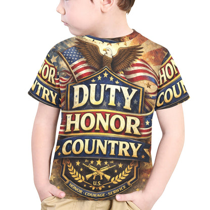 Little Kids' All Over Print Crew Neck T-Shirt - Proud to Serve - Patriot Shirt - Duty Honor Country