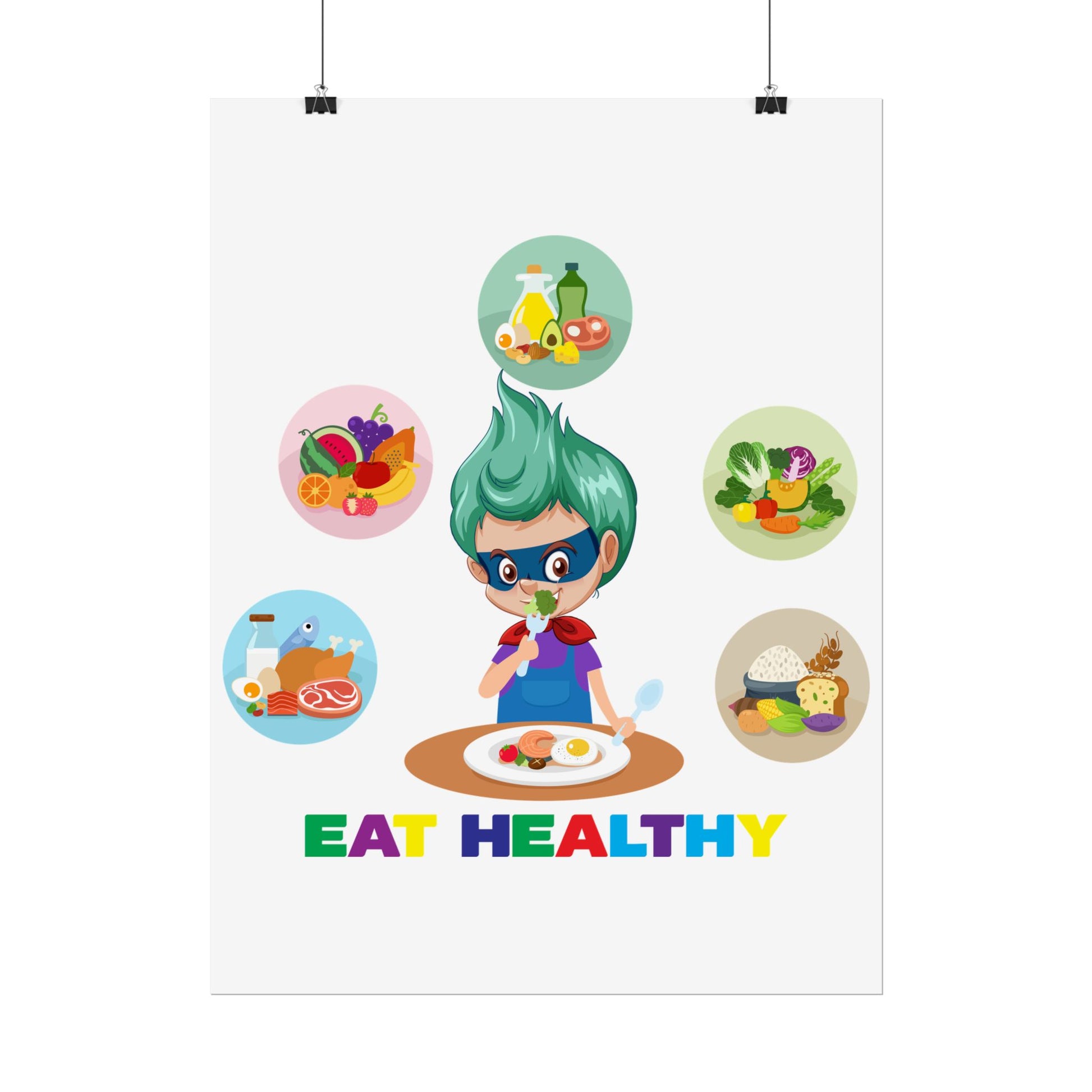 Rolled Posters - Supper kiddo showing healthy food to eat - [[{"value":"Wonderwear Kid"}]]
