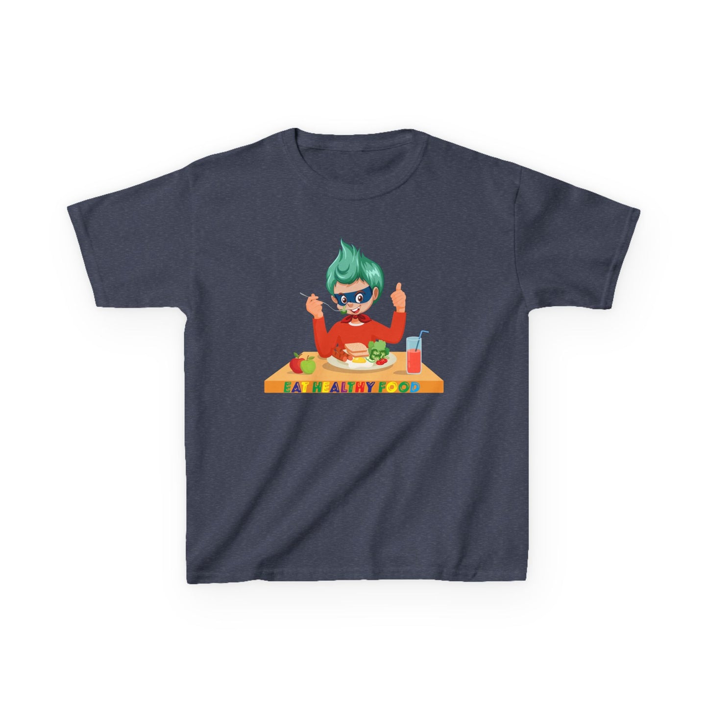 Kids Heavy Cotton™ Tee - Super kiddo eating healthy breafast - [[{"value":"Wonderwear Kid"}]]