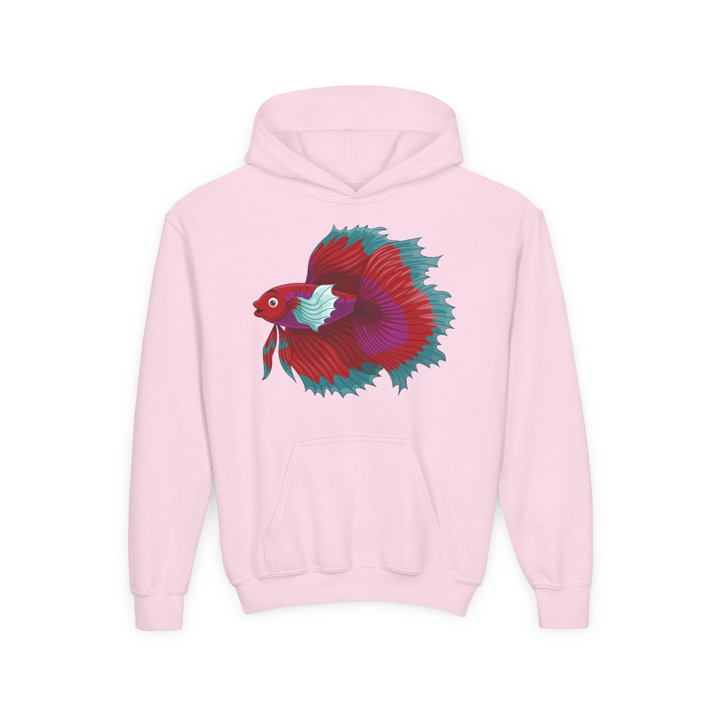 Youth Heavy Blend Hooded Sweatshirt - Red Siamese fighting fish