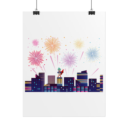 Rolled Posters - Super kiddo with fireworks - [[{"value":"Wonderwear Kid"}]]