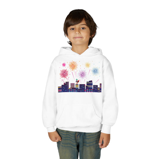 Youth Heavy Blend Hooded Sweatshirt - Super kiddo with fireworks