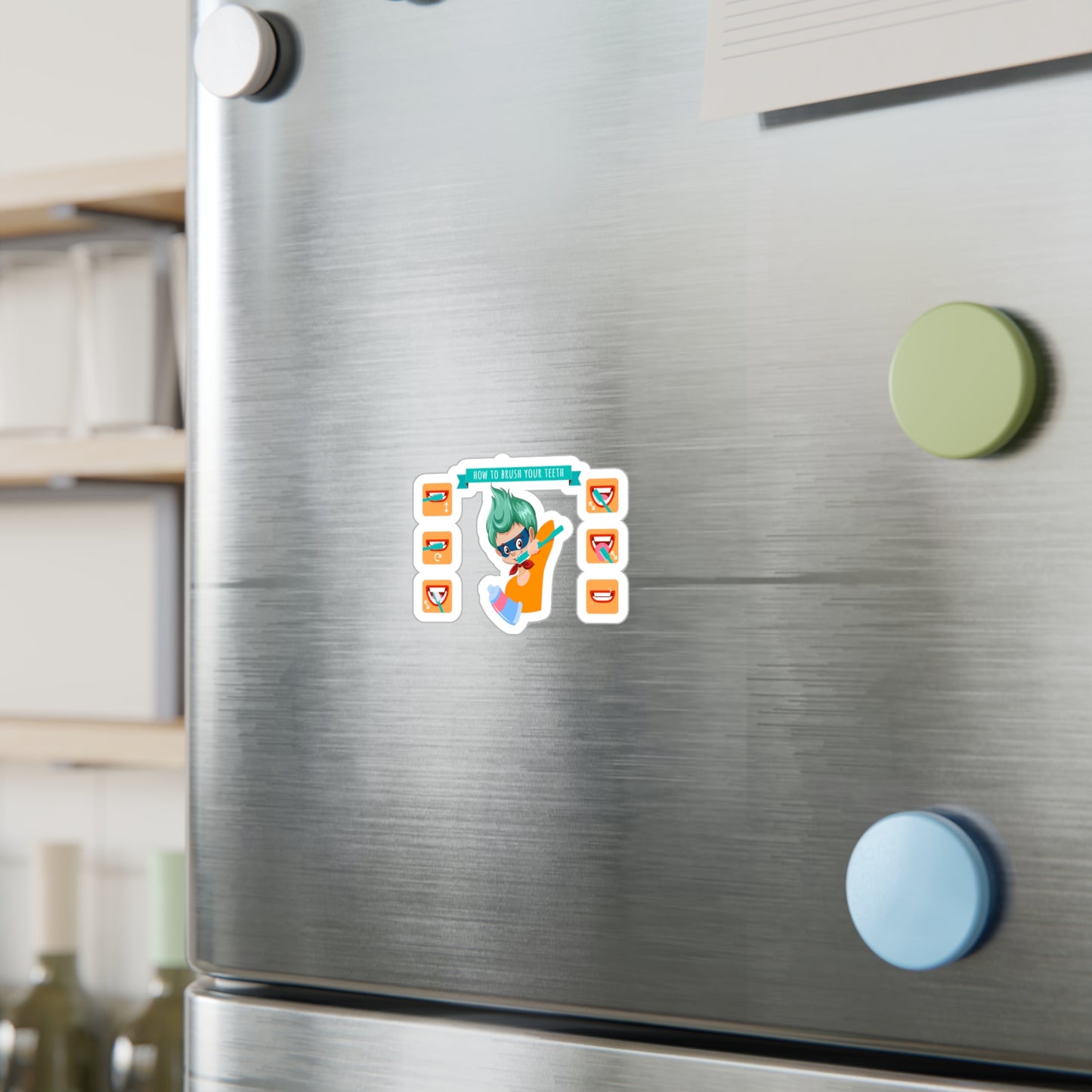 Halloween Kiss-Cut Vinyl Decals – Super kiddo how to brush teeth - [[{"value":"Wonderwear Kid"}]]