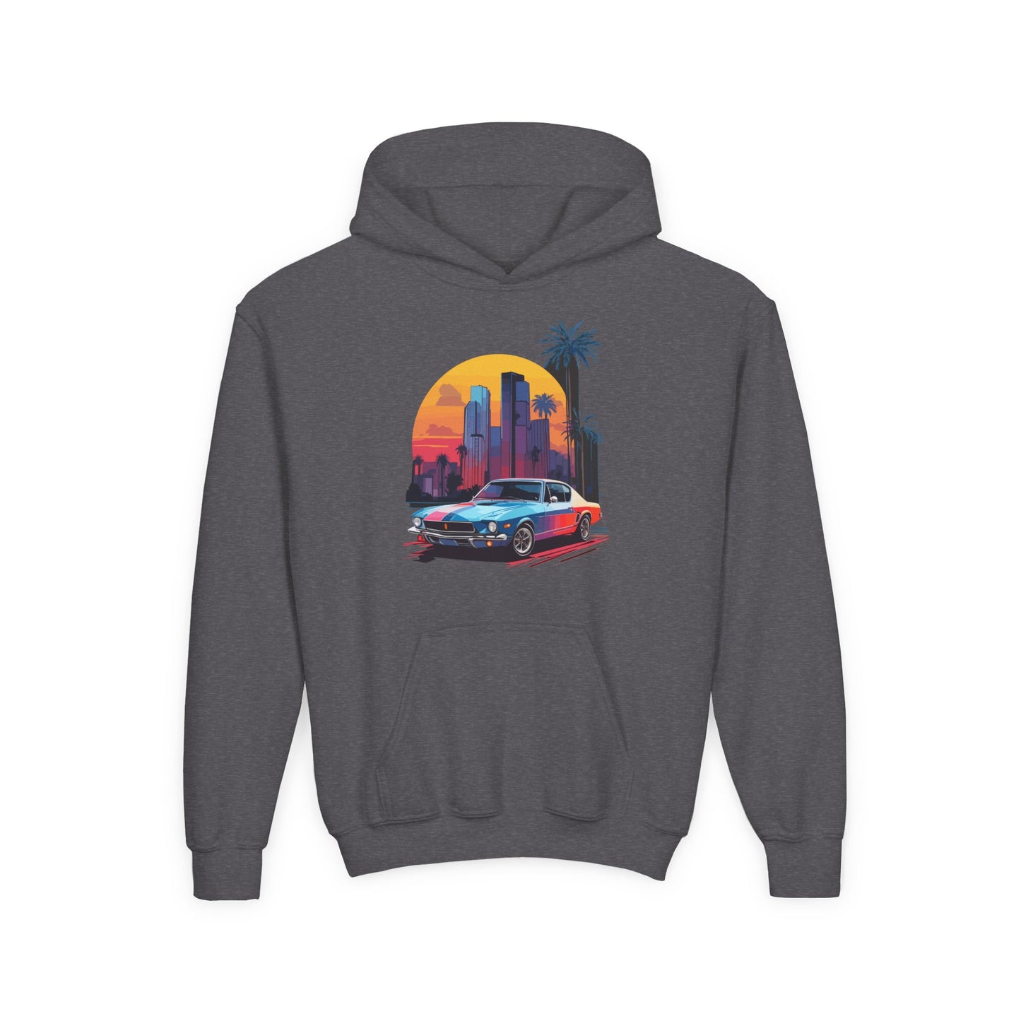 Youth Heavy Blend Hooded Sweatshirt - Vintage Car Sunset