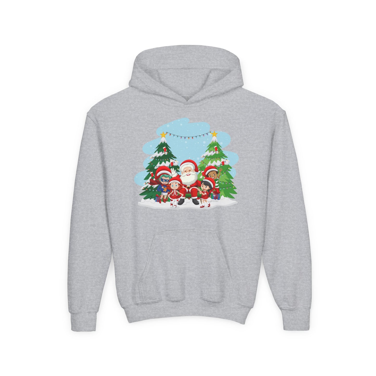 Youth Heavy Blend Hooded Sweatshirt - Super kiddo with santa claus
