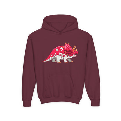 Youth hoodie with fun triceratops dinosaur design Printify