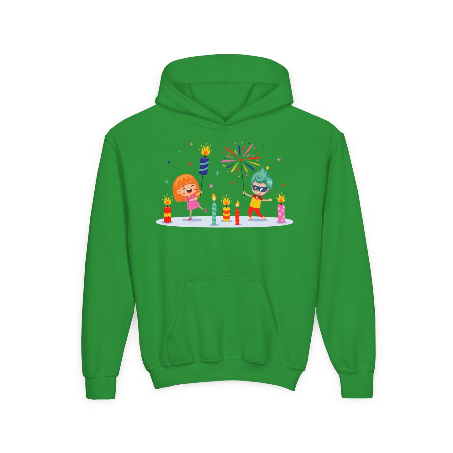 Youth Heavy Blend Hooded Sweatshirt - Super kiddo lighting fireworks